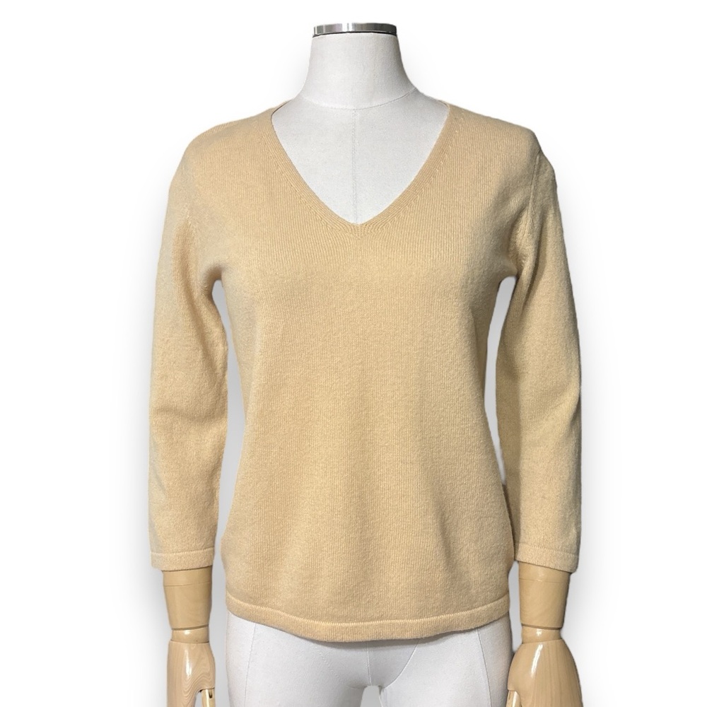 MAG by Magaschoni V-Neck 100% Cashmere 3/4 Sleeve Pullover Sweater Knit